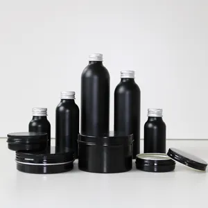 Luxury Cosmetic Packaging Black Aluminum Jar 60ml 100ml 150ml And Alum Bottle 100ml 150ml 250ml 300ml For Hair Wax/Lotion