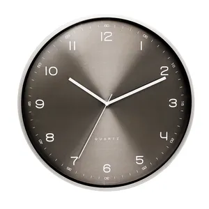 Relógio de parede tamanho grande, moldura cinza de 16 polegadas, algarismos arábicos brancos, mostrador de alumínio, relógio de parede
