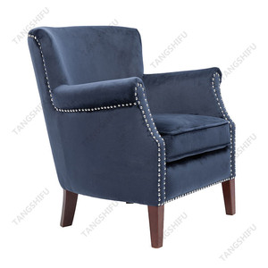 Chambre meubles <span class=keywords><strong>bouleau</strong></span> jambe bleu velours acier inclinable chaise d'appoint - Product Image 3