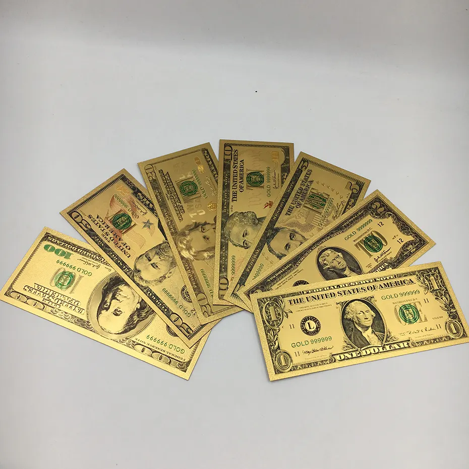 Yüksek Kaliteli PET Malzeme ABD Doları 24 K Altın Banknot Seti Koleksiyonu Için