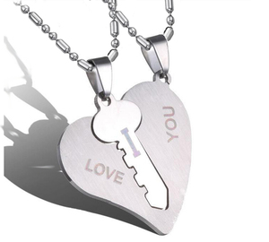 I love You ciondoli coppia collana pendente cuore chiave ciondolo collana gioielli catena in acciaio inox amanti collana lunga - Product Image 2