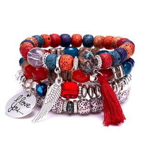 Pulseras de cuentas de piedra Natural para mujer, conjunto de pulseras CON ABALORIOS de borla de ala, joyas Vintage bohemias, <span class=keywords><strong>moda</strong></span> para mujer - Product Image 1