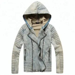 D & S Nhà Máy Dropshipping Denim Hoodie Oem High Street Phong Cách Mát Mẻ Hoodie Jeans Jacket Biker Men Zipper Denim Jacket