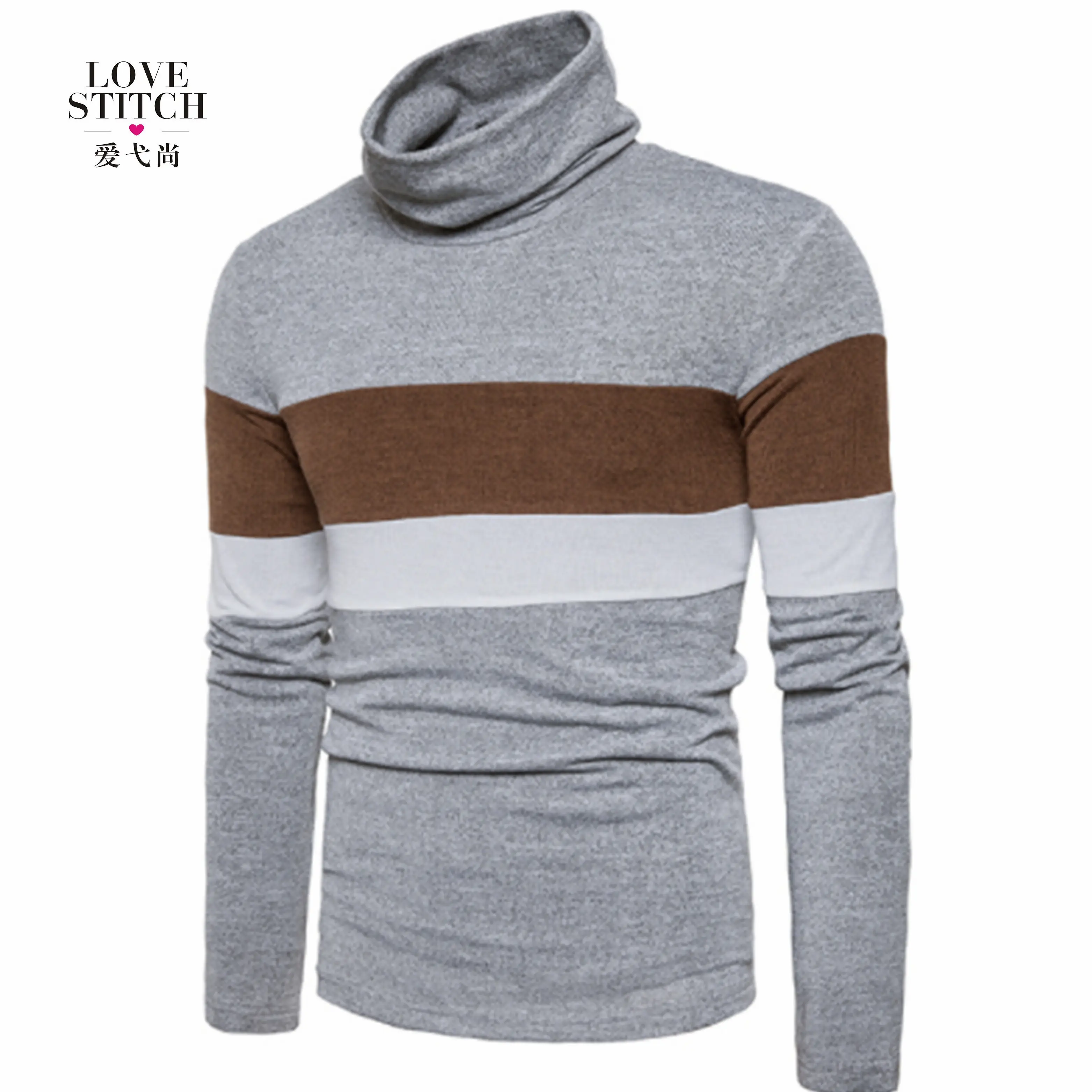 OEM &ODM best quality three color high collar basic style men's pullover sweater