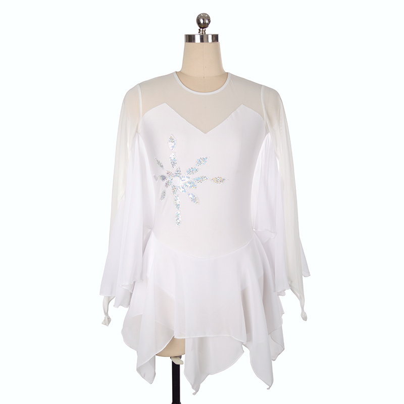 White Figure Skating Costume for Girls - Long Sleeve Dress with Skating  Skirt, Ideal for Figure Skating Competitions and Performances