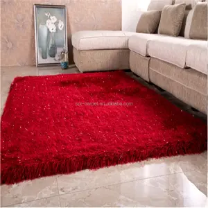 毛茸茸的家庭区域地毯工厂价格家居装饰床上用品套装最好的现代地毯Alfombras De Poliester成人红色平原9厘米