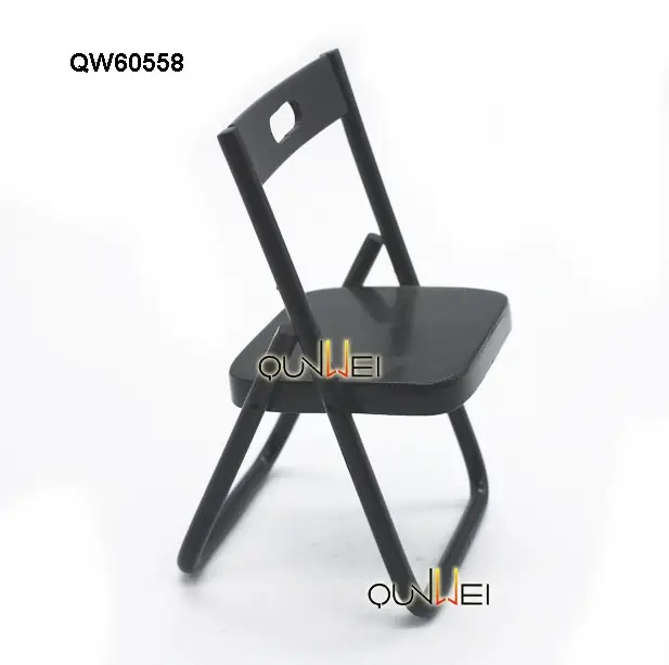 Negros en Miniatura de Metal plegable tarjeta sillas de mesa de casa de muñecas escala 1/12 flexible mini silla plegable