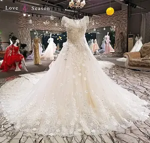 LS00246 lungo di cerimonia nuziale dell'annata di fiori di pizzo corsetto abiti da sposa modello di treno lungo abiti