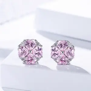 Hoa Cỏ Ba Lá Zircon 925 Sterling Silver Stud Bông Tai Trang Sức