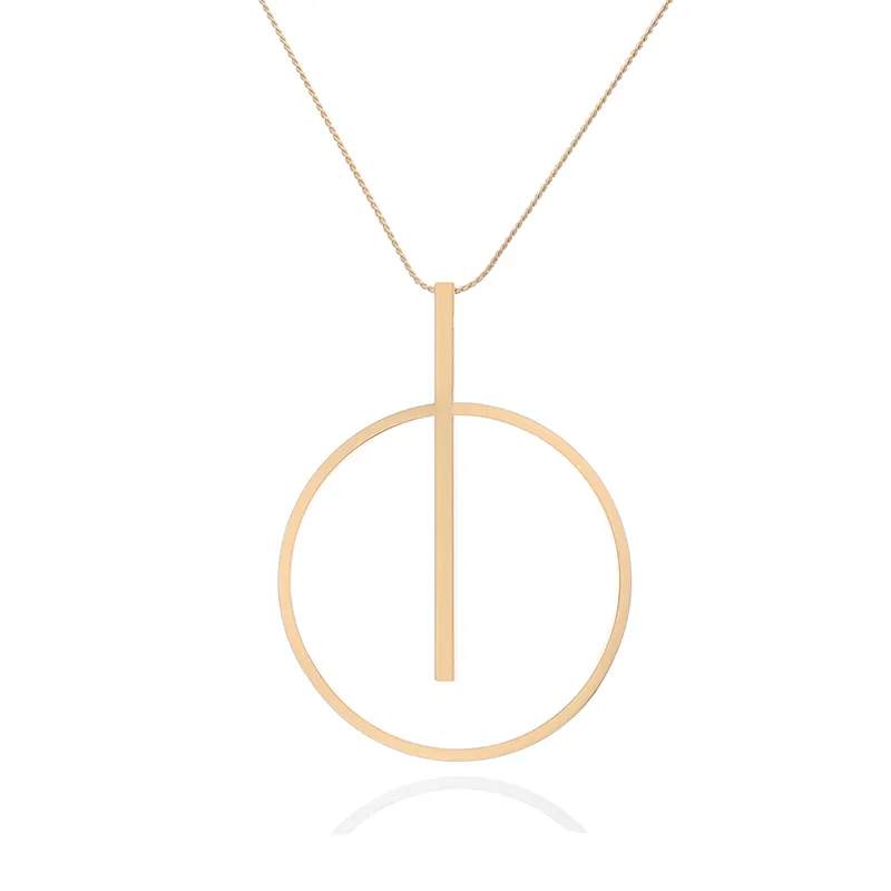 2019 New Fashion Big Necklaces Women Circle Geometric Metal Pendant Long Statement Necklaces Women Hot Sale