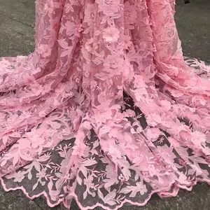 Fransız 3d boncuk İsviçre isviçre vual dantel inci tül dantel kumaş düğün elbisesi