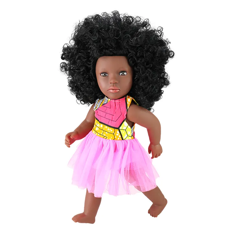 Tusalmo फैशन Vinyl 18 इंच काले घुंघराले गांठदार बाल अफ्रीकी अमेरिकी लड़की गुड़िया खिलौने