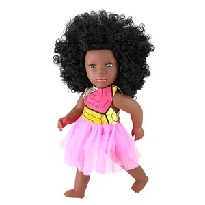 Tusalmo fashion Vinyl 18 inch black Curly Kinky Hair African girl dolls toys