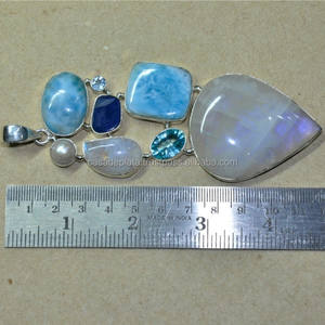 จี้โอปอลสีรุ้งมูนสโตนออสเตรเลียอัญมณีสเตอร์925ที่เป็นเอกลักษณ์ทันสมัยด้วยทองคำ/เงินของขวัญที่สมบูรณ์แบบสำหรับเขา/เธอ - Product Image 3