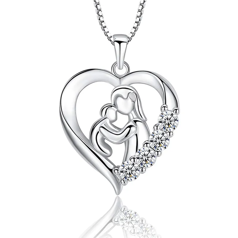 Mignon maman et enfant coeur pendentif collier