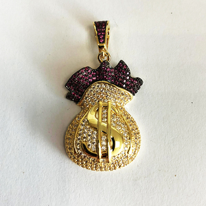 Colgante de Bolsa de Dinero Chapado <span class=keywords><strong>en</strong></span> Oro Saudí de 18K con Micro Pavé de Circonitas Cúbicas para Hombre - Product Image 2