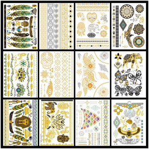 <span class=keywords><strong>Tatuajes</strong></span> <span class=keywords><strong>Temporales</strong></span> metálicos de FLASH de larga duración de la hoja de oro del vendedor superior - Product Image 1