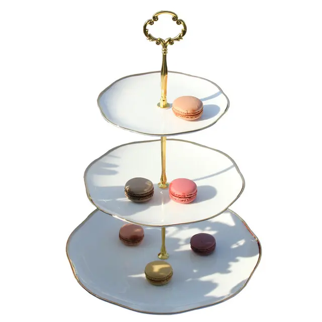 3 Tier Metalen Draad Wegwerp Decoratieve Folding Partij Plaat Bruiloft Gold Cup Cake Stand Set