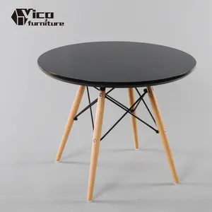 Haute qualité en gros moderne café blanc noir table d'appoint ronde avec quatre hêtre jambe