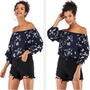 4 stili Slash Neck Sexy Spalle <span class=keywords><strong>Stampa</strong></span> <span class=keywords><strong>Floreale</strong></span> Camicetta Delle Donne Primavera Manica Lunga Casual Parti Superiori Delle Signore Camicette In Chiffon E5930 - Product Image 6