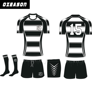 100% maglie da Rugby a righe in poliestere colori neri sublimati, magliette da rugby - Product Image 1
