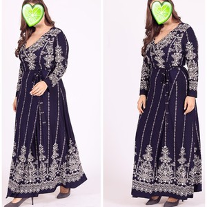 XL-6XL Femmes Manches Longues Imprimé Vintage Robes Grandes Tailles V Cou Sexy Femme Élégante Fête Soirée Décontractée Robe Maxi Style Ethnique - Product Image 3