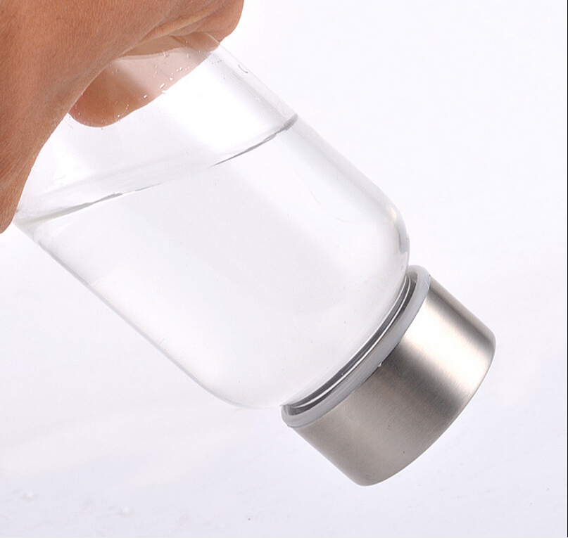 Glass Water Bottle with Stainless Steel Lid Reusable Time Marked Eco Friendly BPA Free Drink More Water