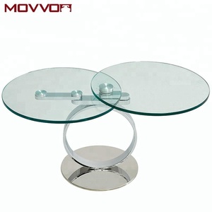 Modern <strong>Swivel</strong> Glass End Side <strong>Table</strong> with Chrome Base Ring Design and Extendable Feature for Home Furniture Living Room - Product Image 3
