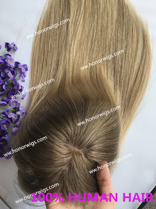 Allyht378 — toupet en soie pour femme, doreen personnalisé, cheveux ombré, couleur blonde cendré, 16 pouces, 5x6 pouces, avec clips - Product Image 6