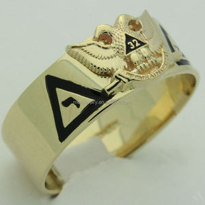 Anillo masónico de 18k con alas de águila, dorado y plateado, 32 ° grado - Product Image 1