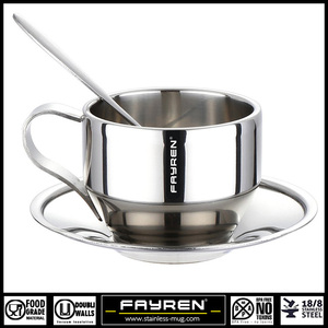 Set di Tazza e Piattino per Tè e <span class=keywords><strong>Caffè</strong></span> Riutilizzabile Ecologico Personalizzato in Acciaio Inox a <span class=keywords><strong>Doppia</strong></span> <span class=keywords><strong>Parete</strong></span> da 5,5 Once - Product Image 5