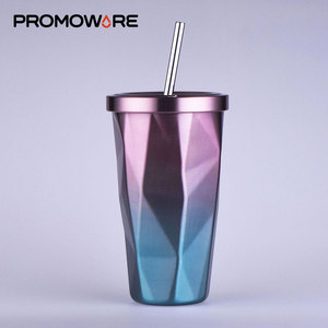 Kim Cương Sáng Bóng Thép Không Gỉ Du Lịch Cốc Cà Phê Với Rơm Nắp Thép Không Gỉ Đặc Biệt Cốc Cà Phê Độc Đáo 16 Oz Tùy Chỉnh Hình Dạng Sliver - Product Image 3