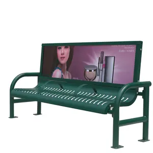 Long Chair Urban Street Bus Station Steel Waiting Bench Metal Outdoor Advertising Bench Park Leisure Patio Bench Wood Cast