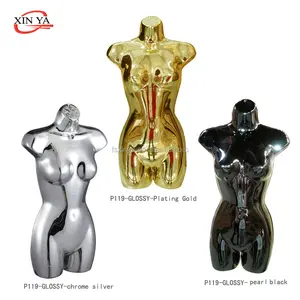 Maniquí de plástico cromado para mujer, forma de cuerpo colgante de plástico PP, exhibidor (Plata de P119-chrome/Negro perla/dorado)