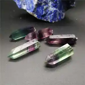 Natural fluorite six prism pendant/color fluorite eyebrow heart wheel gem crystal six prism pendant single pointed soul repair