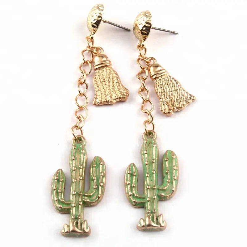 Mode nieuwste Vrouwen Metalen Ketting Groene Epoxy Cactus Earring groothandel lady vrouwelijke oorbel