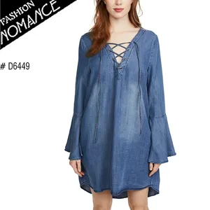 ผ้าฝ้าย Denim Jean Tunic Dress