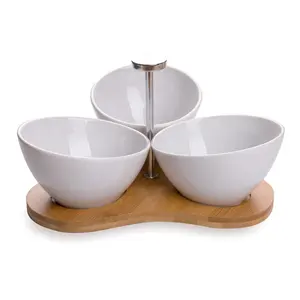 Ceramic Bowl Set with Bamboo Tray Great for Serving Snacks
