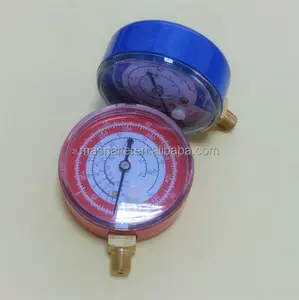 Azul y rojo de acero refrigerante colector manómetro de presión