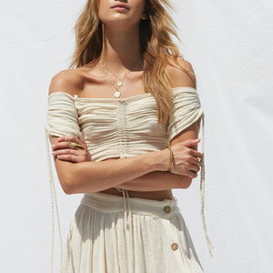 Dell'annata della boemia della signora di cotone di tela piega increspato due pezzi maxi <span class=keywords><strong>vestito</strong></span> - Product Image 5