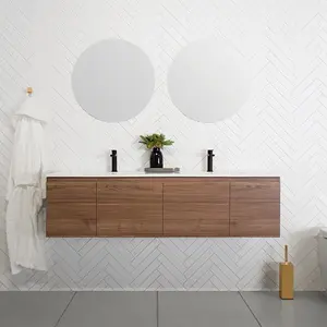 Ideas de tocador de baño de doble lavabo de melamina flotante de diseño Simple