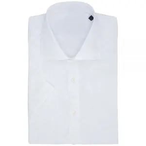 MTMホワイトサマースリムフィットフォーマルデイリーオフィスウェアタキシードカスタム半袖スプレッドカラーメンズドレスシャツ