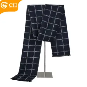 Custom Cheap Fashion Design Winter Scarf New Striped Plaid Woven Long Scarves Custom Polyester Viscose Blend Scarf For Men