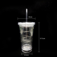 Gobelet à double paroi en plastique avec lumière LED personnalisée pour fête, avec couvercle et paille