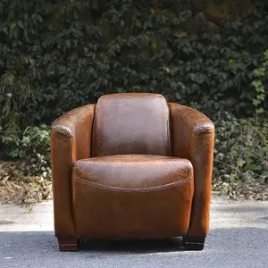 רטרו בציר חום עור אמיתי מבטא כיסא אמיתי עור חבית כיסא לבית בר סלון צד כורסא מקורה