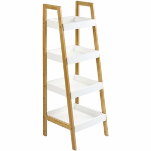 4 Layers Living Room <strong>Corner</strong> <strong>Ladder</strong> Storage <strong>Shelf</strong> - Bamboo White Painting . - Product Image 1
