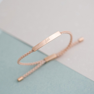 Braccialetto Personalizzato Fatto a Mano <span class=keywords><strong>con</strong></span> Cordino Intrecciato Regolabile e Barra Curva in Acciaio Inossidabile <span class=keywords><strong>Argento</strong></span>, Oro, Oro Rosa Inciso per Ragazza - Product Image 3