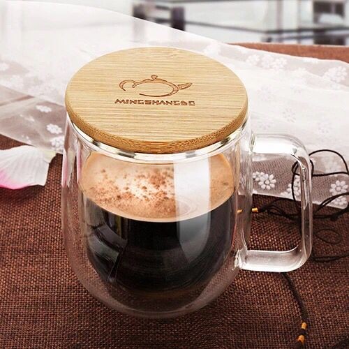 Handmade clear borosilicate drinking double wall glass mug