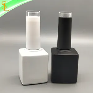 清除顶部哑光白色和黑色指甲油帽与 15毫升方形白色和黑色空紫外线凝胶波兰瓶