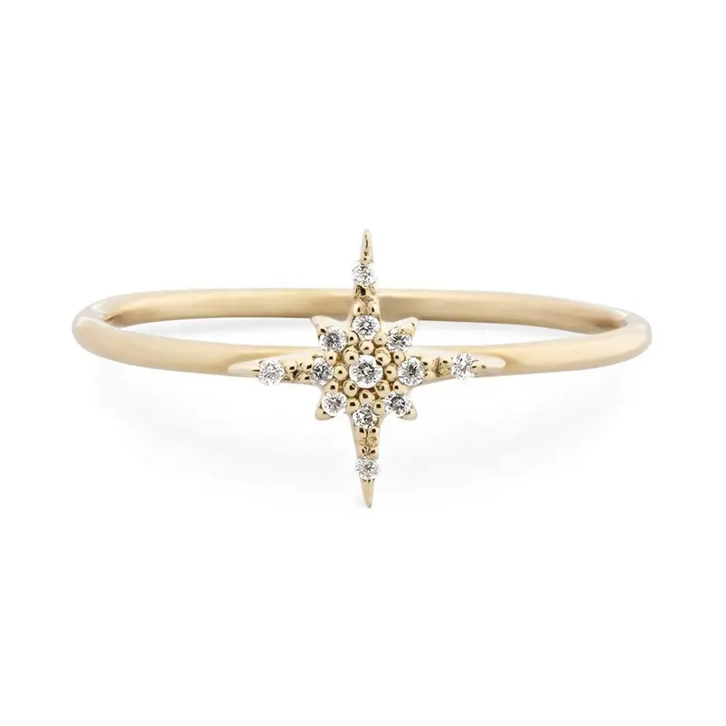 Dainty 925 Zilveren Vrouwen Sieraden 14K Gouden Kleine Starburst Diamant Band Ring